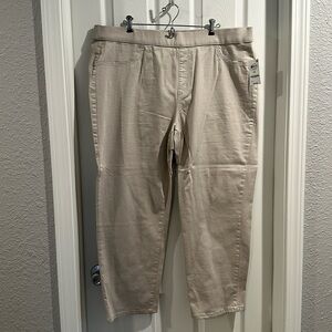 NWT! Karen Scott Plus Size Pull-On Denim Pants — Stone/Tan, 2X